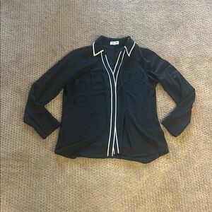 Express Portofino Black Long Sleeve Blouse with White Trim